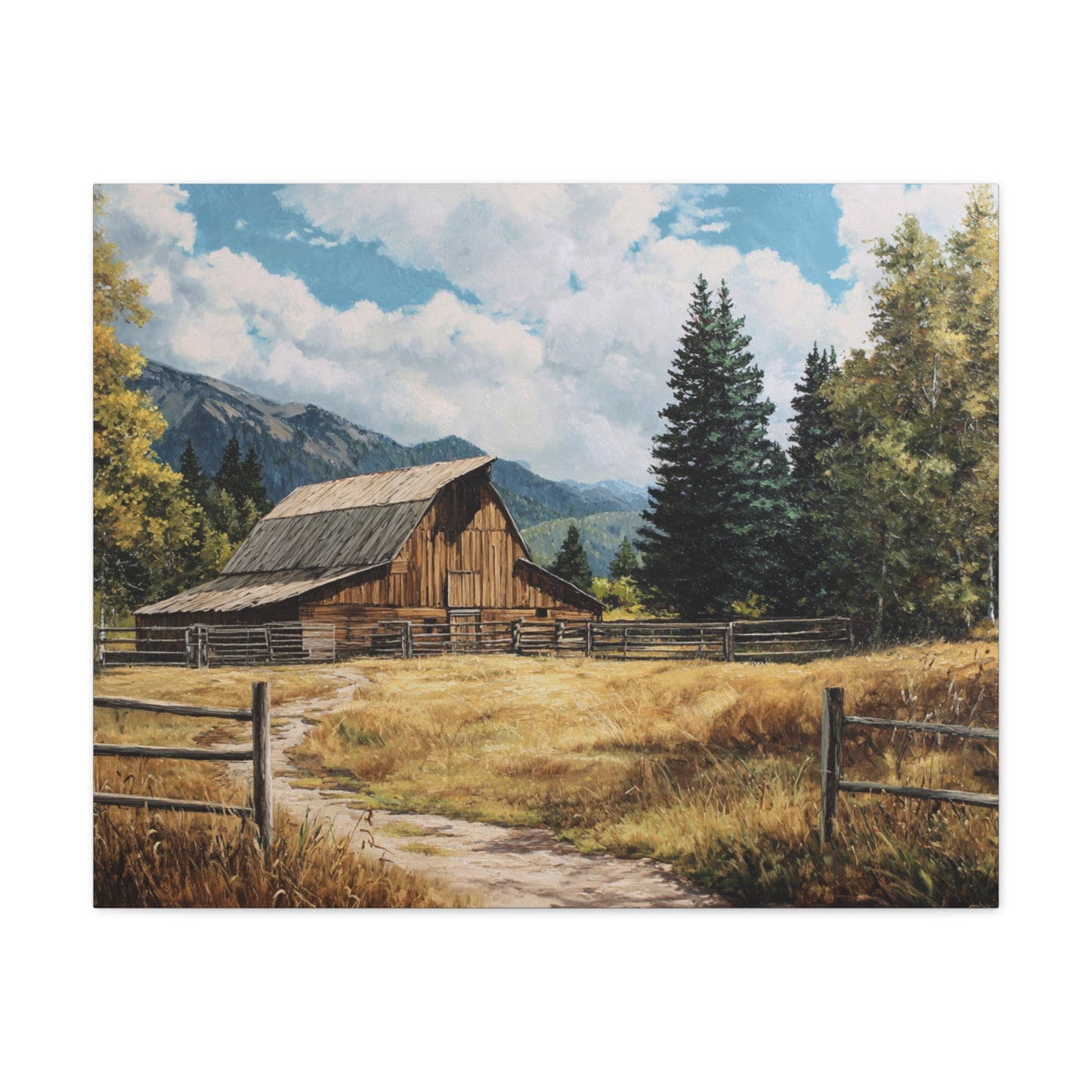 Rustic Barn Canvas Wall Art — Country Landscape Matte Stretched Print