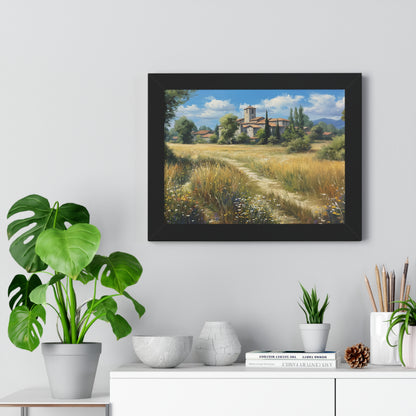 Rustic Countryside Landscape Wall Art - Framed Print for Farmhouse & Living Room