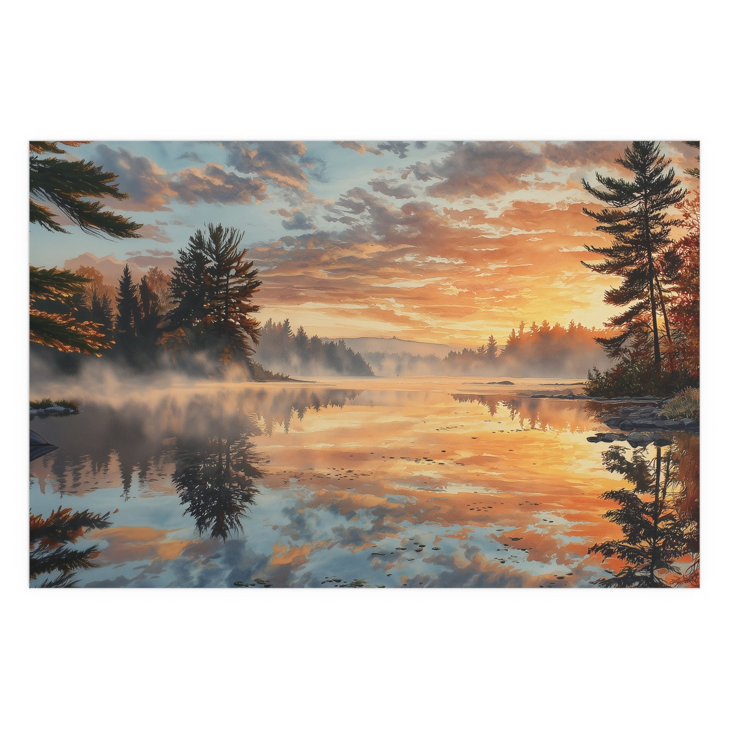 Autumn Lakeside Sunrise - Silk Paper Print