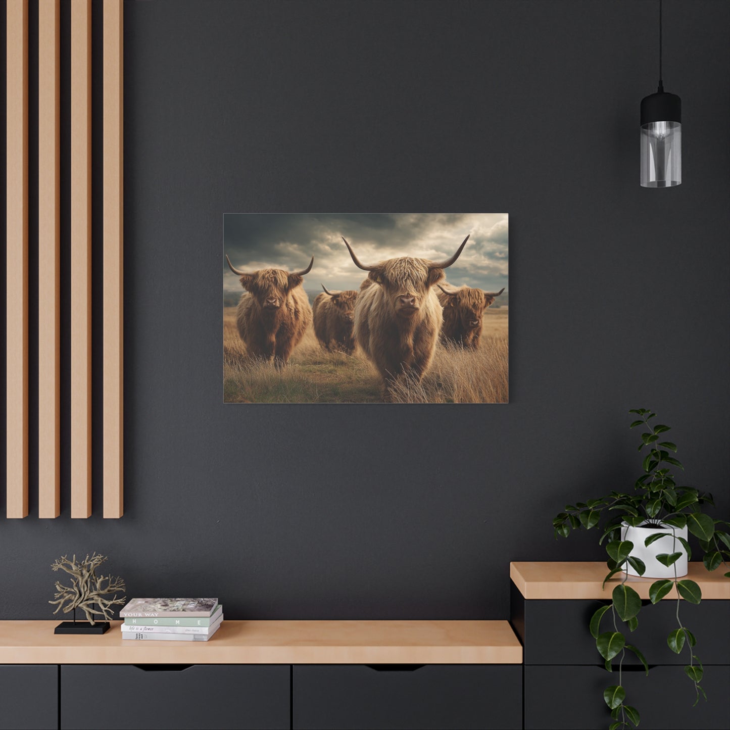 Highland Cattle Canvas Print — Majestic Bull Herd Wall Art