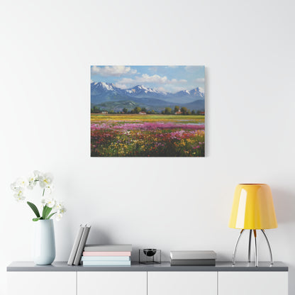 Canvas Print - Impressionist Mountain Landscape with Flowers