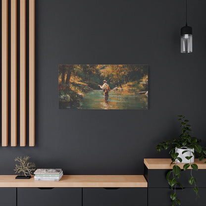 Vintage Fly Fisherman River Scene Matte Stretched Canvas (1.25")
