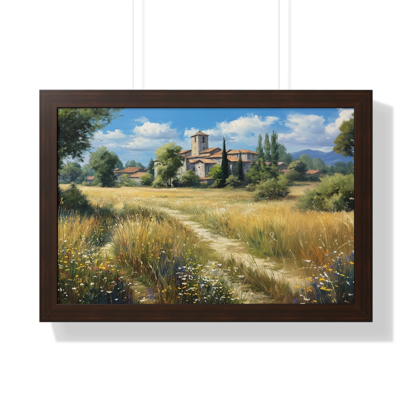 Rustic Countryside Landscape Wall Art - Framed Print for Farmhouse & Living Room
