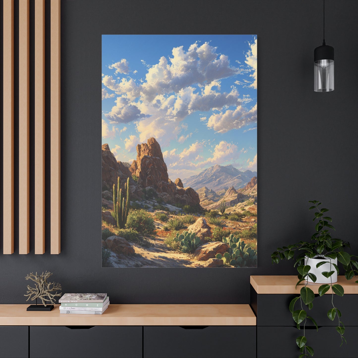 Desert Sunrise Landscape Vertical Canvas Print — Serene Southwest Wall Art