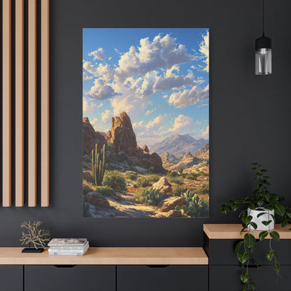 Desert Sunrise Landscape Vertical Canvas Print — Serene Southwest Wall Art