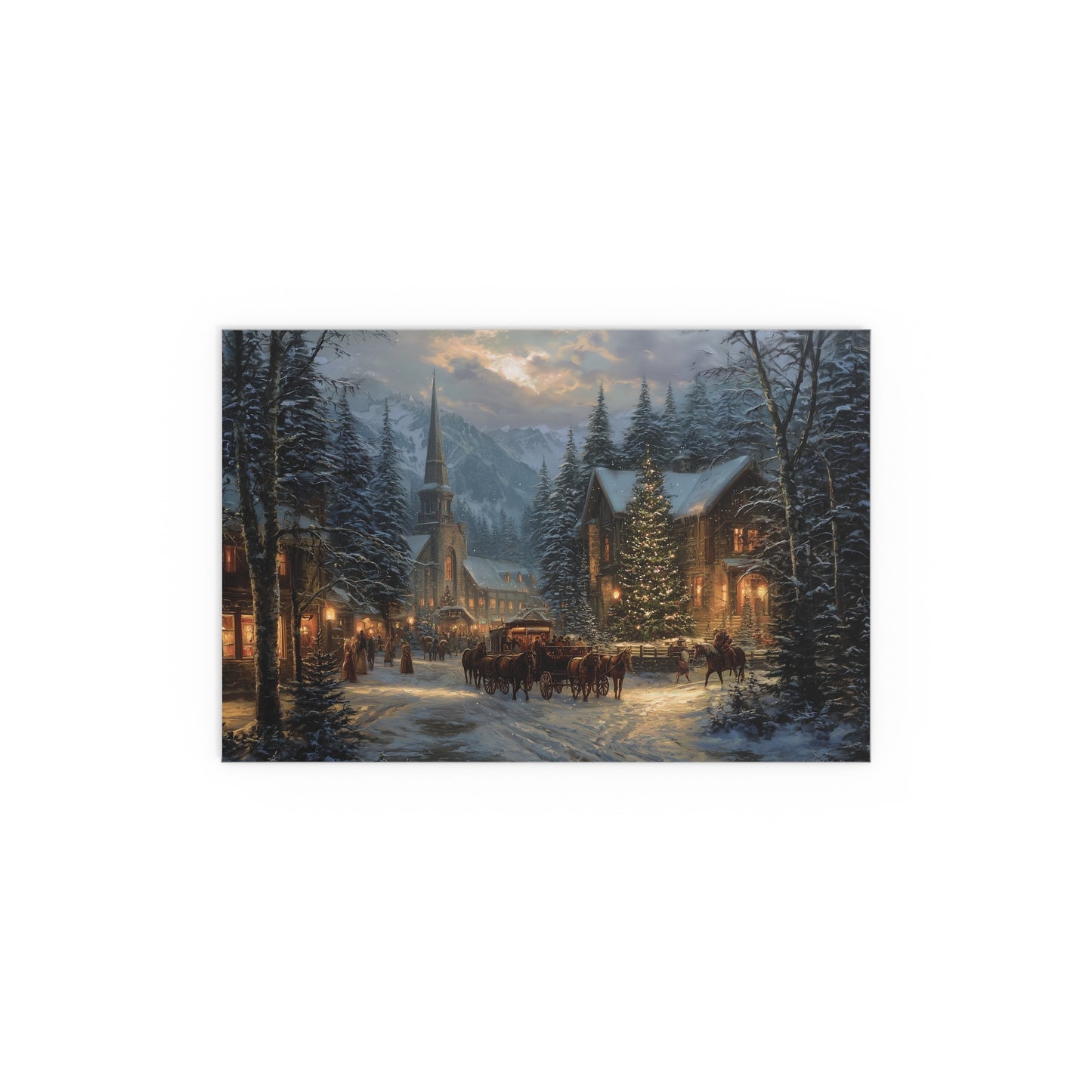 Christmas Village Winter Scene - Silk Paper Print