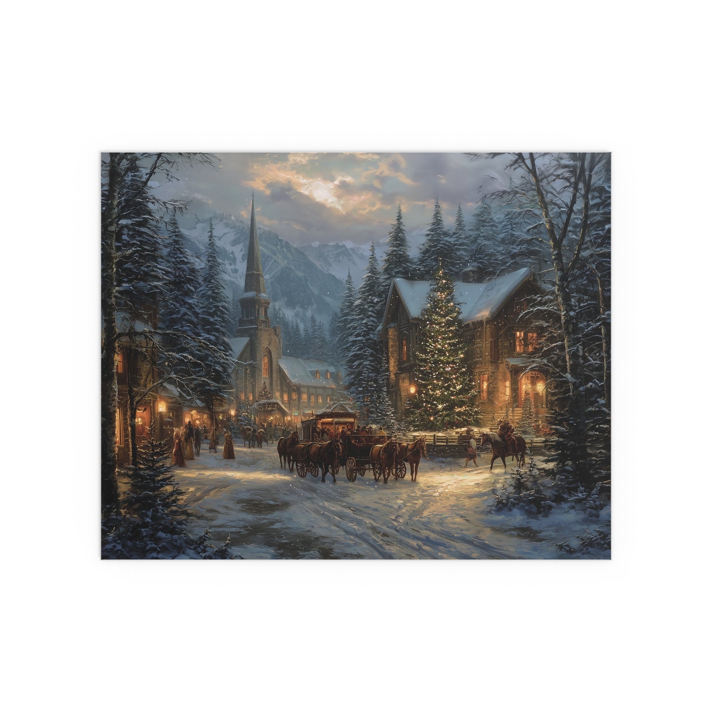 Christmas Village Winter Scene - Silk Paper Print