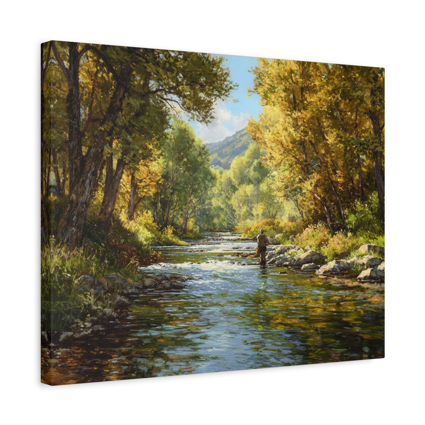 Autumn River Fly Fishing Matte Stretched Canvas