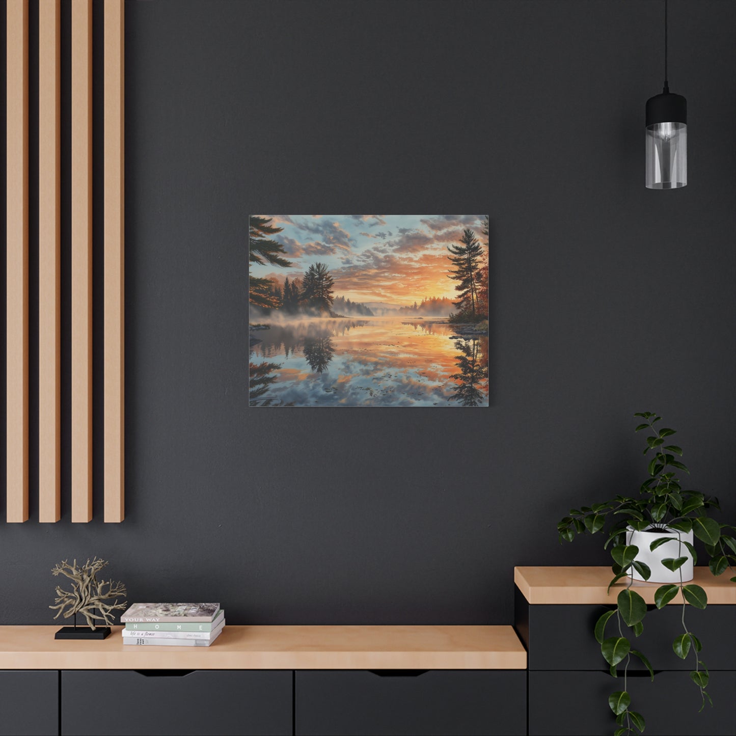 Autumn Lakeside Sunrise Canvas — Matte Stretched Wall Art
