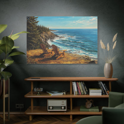 Coastal Cliffs Canvas Wall Art — Adirondack Chairs Overlooking Ocean Seascape