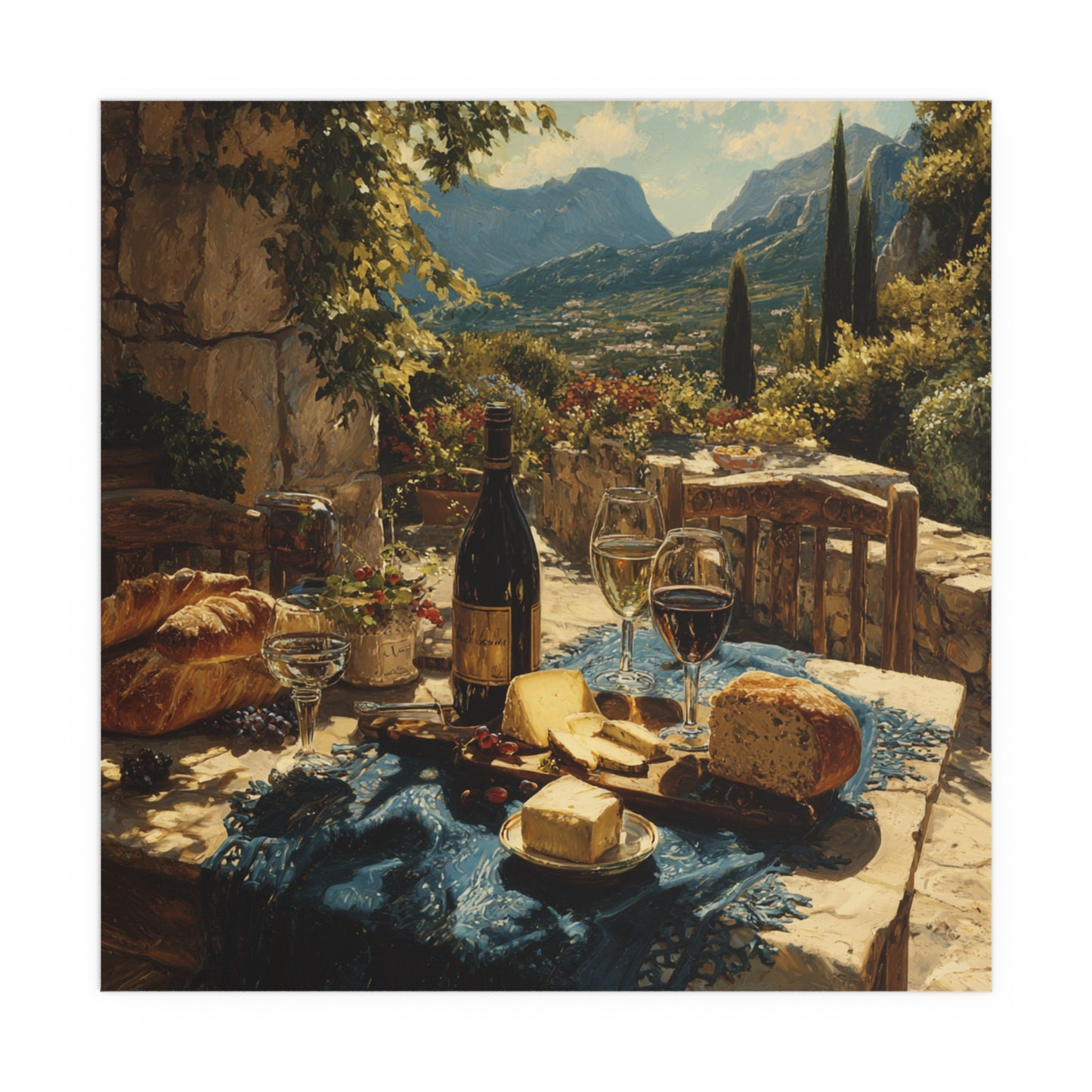 Mediterranean Vineyard Table Landscape - Silk Paper Print