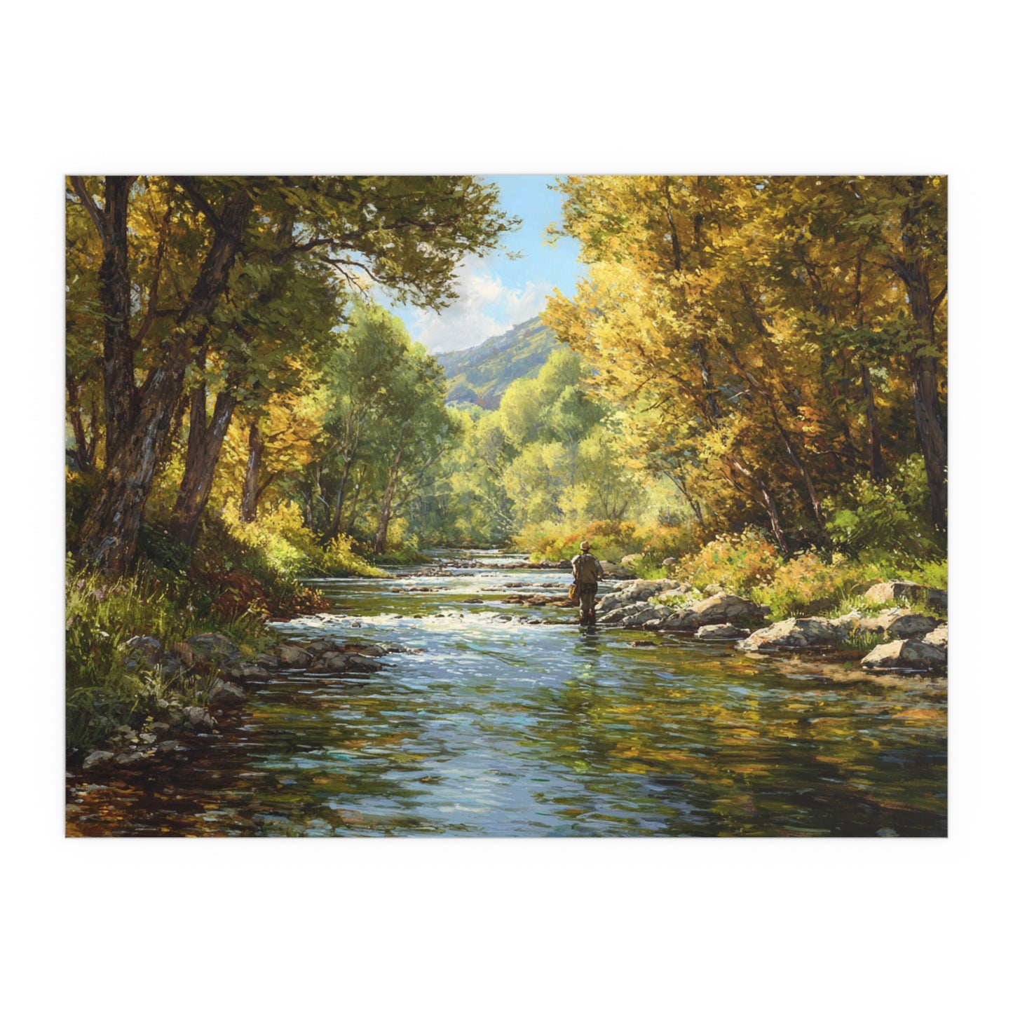 Autumn River Fly Fishing - Silk Paper Print