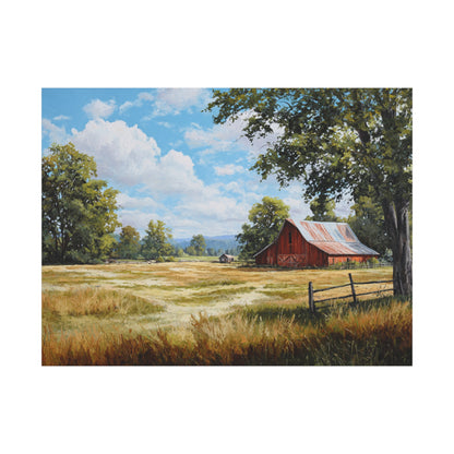 Rustic Red Barn Landscape Canvas Print — Stretched Matte Wall Art
