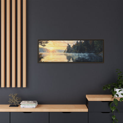 Sunrise Lake Framed Canvas Print — Forest Reflection Wall Art