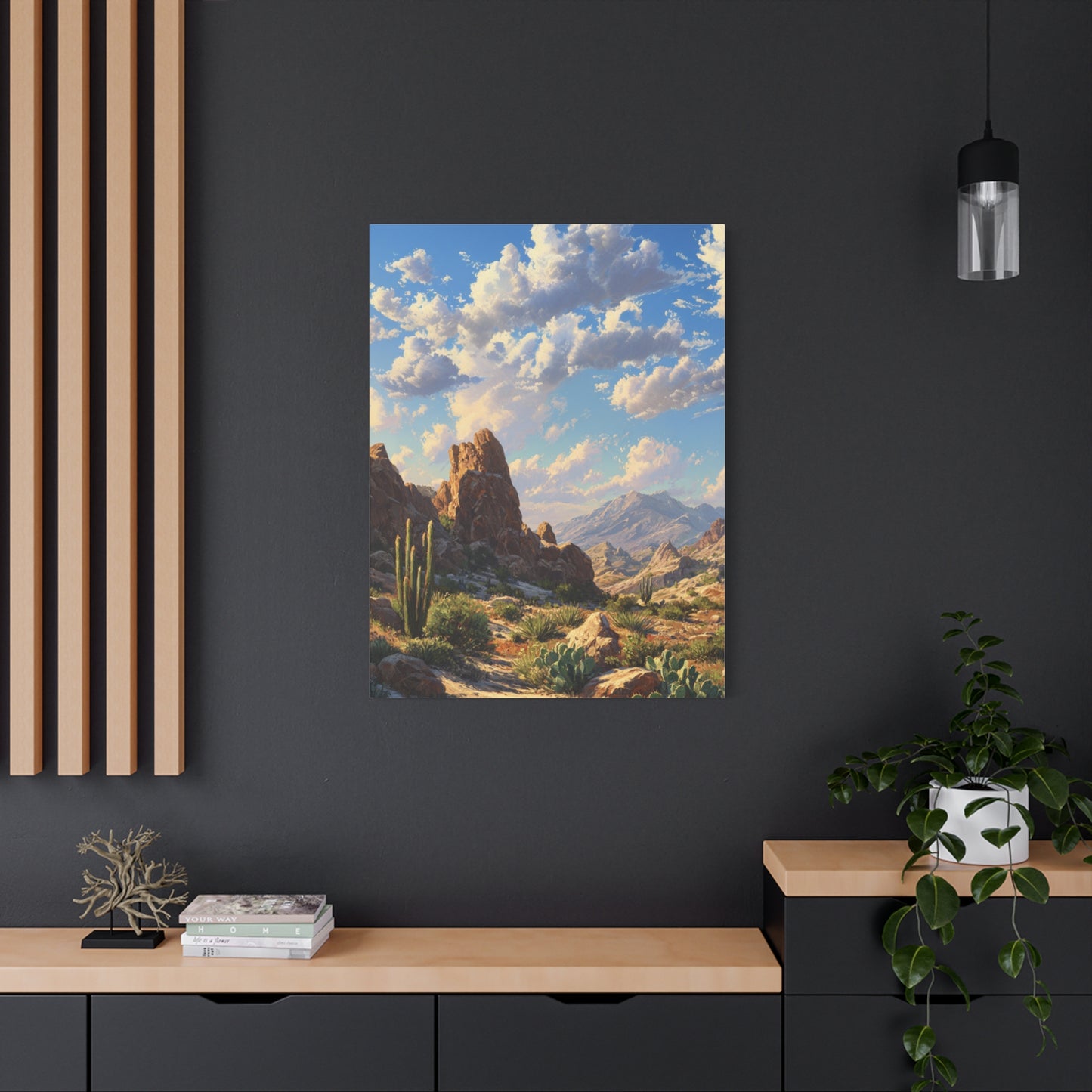 Desert Sunrise Landscape Vertical Canvas Print — Serene Southwest Wall Art