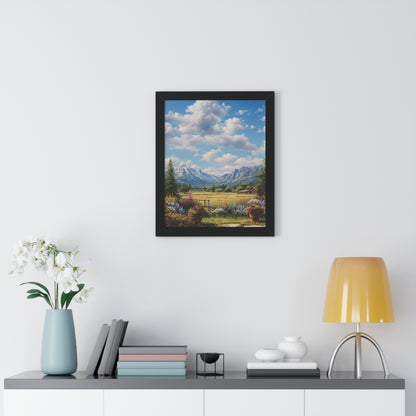 Mountain Meadow Landscape Vertical Print — Framed Wall Art