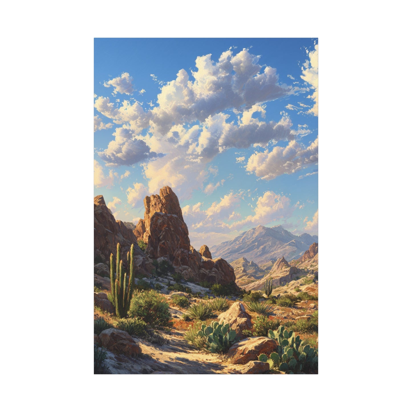 Desert Sunrise Landscape Vertical Canvas Print — Serene Southwest Wall Art
