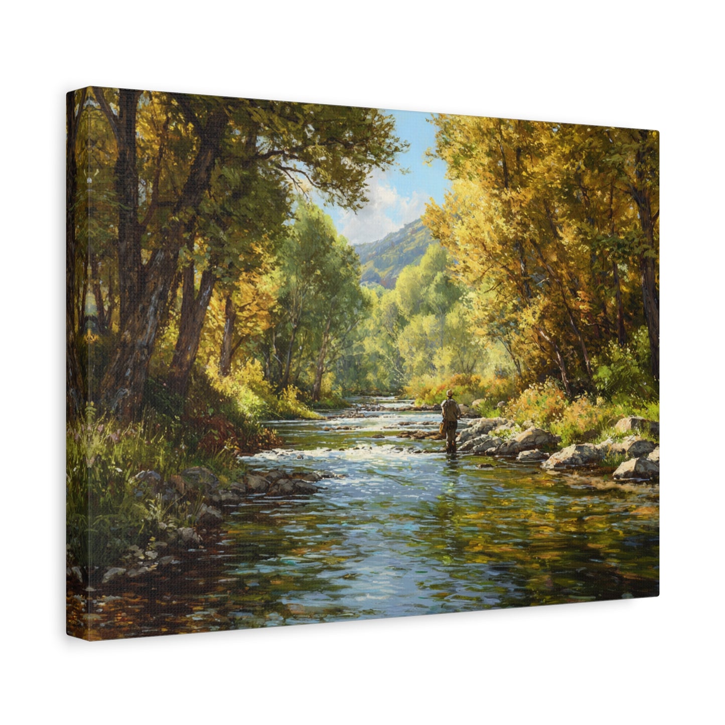 Autumn River Fly Fishing Matte Stretched Canvas