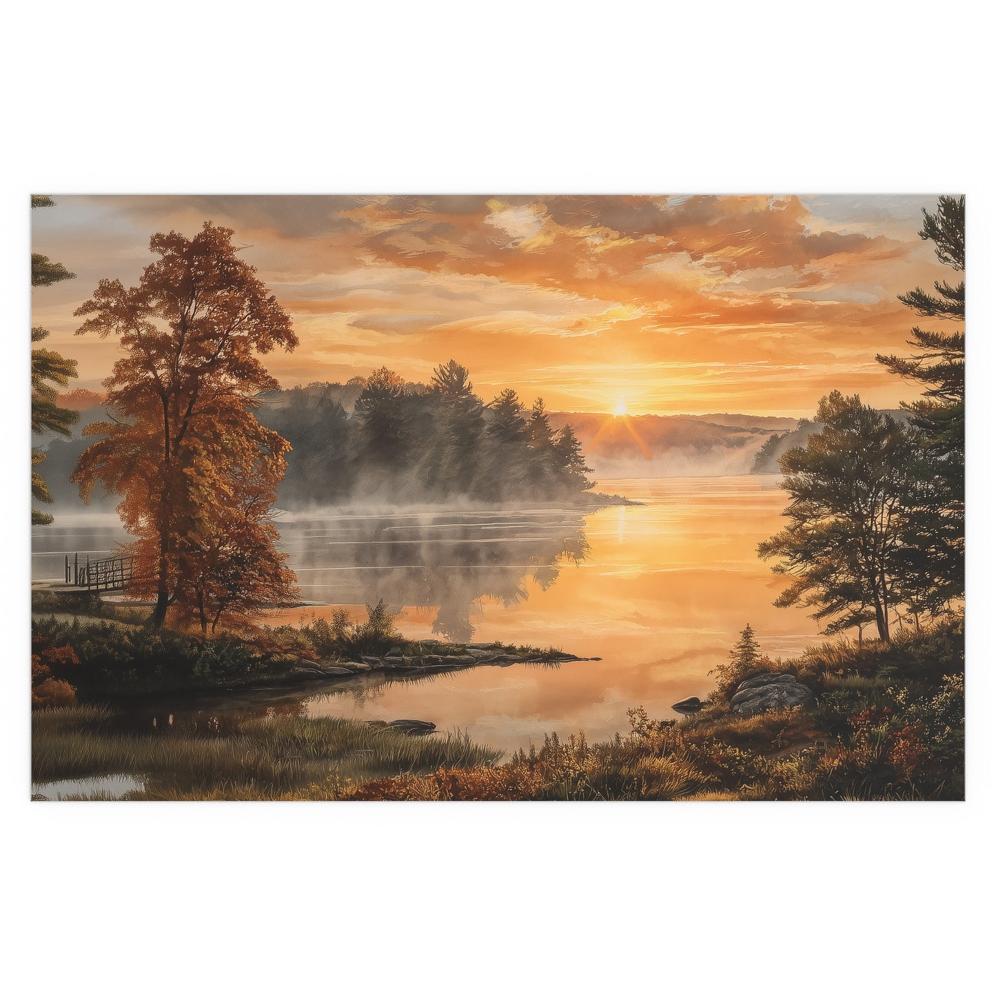 Autumn Sunrise Lake - Silk Paper Print