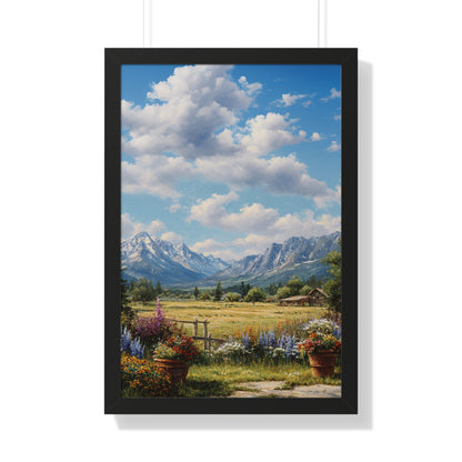 Mountain Meadow Landscape Vertical Print — Framed Wall Art