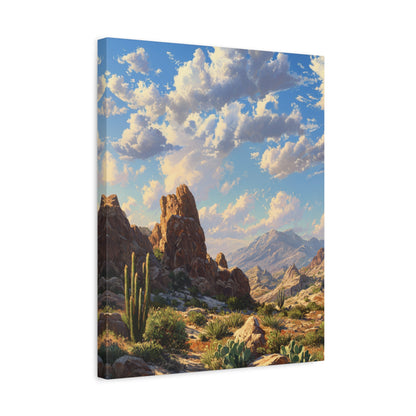 Desert Sunrise Landscape Vertical Canvas Print — Serene Southwest Wall Art
