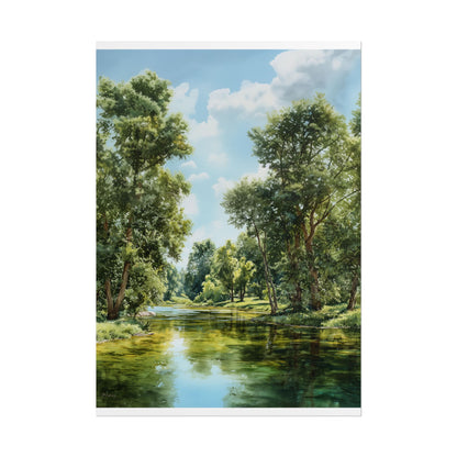 Forest River Landscape Print — Serene Nature Wall Art, Tranquil Greenery