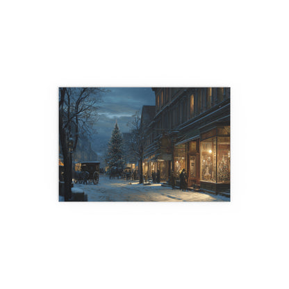 Victorian Christmas Street Silk Paper Print — Snowy Night Holiday Print