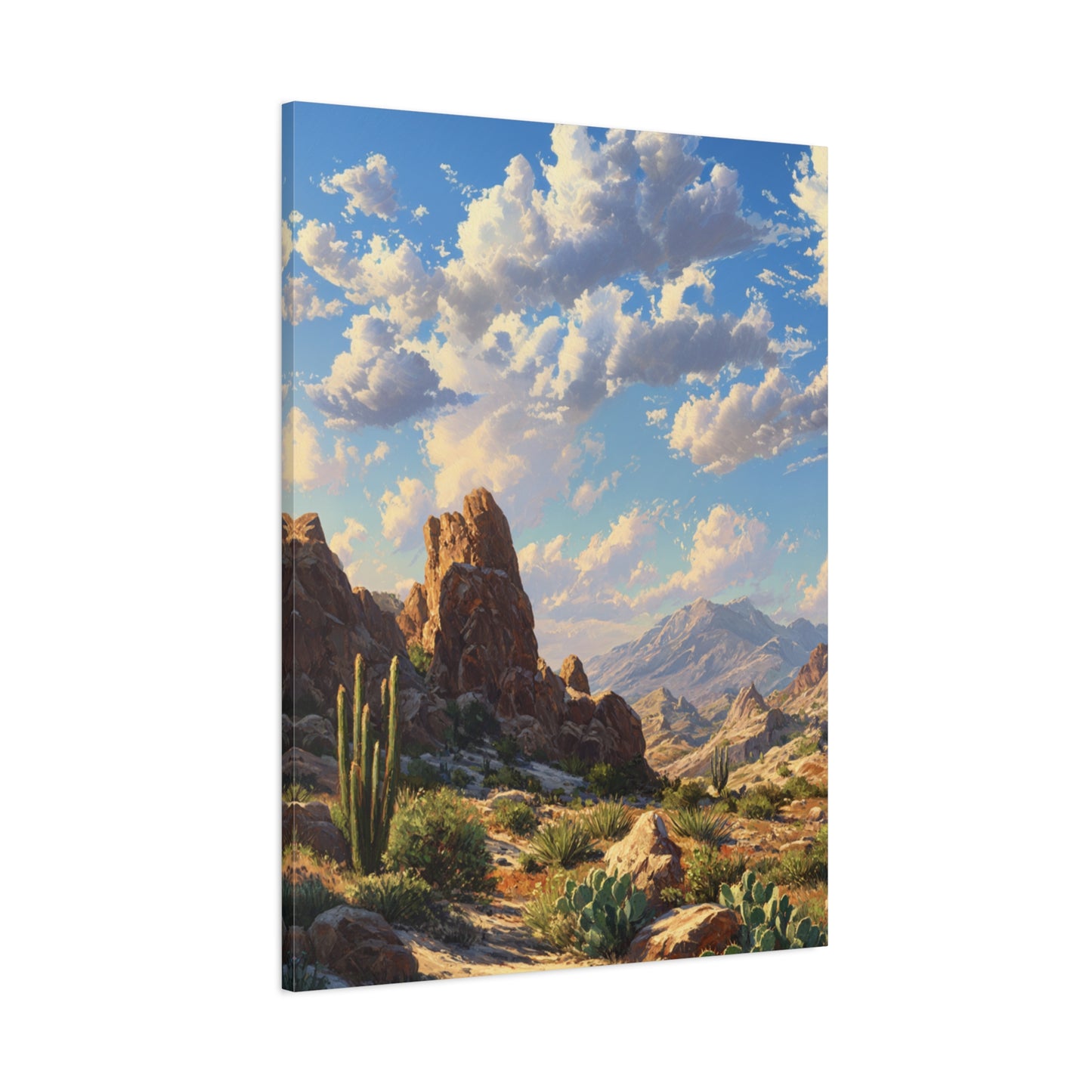 Desert Sunrise Landscape Vertical Canvas Print — Serene Southwest Wall Art