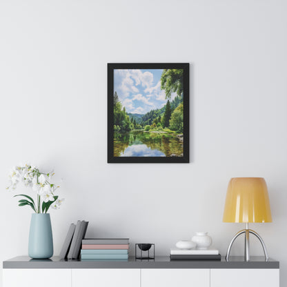 Serene Mountain Lake Landscape Wall Art -Framed Vertical Print
