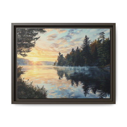 Sunrise Lake Framed Canvas Print — Forest Reflection Wall Art