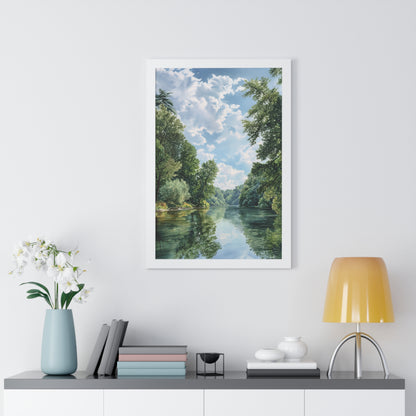 Serene River Landscape Wall - Framed Vertical Print