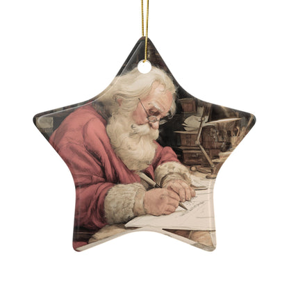 Santa Getting Ready for Christmas - Vintage Illustration Ceramic Christmas Ornament