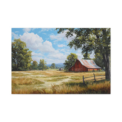 Rustic Red Barn Landscape Canvas Print — Stretched Matte Wall Art