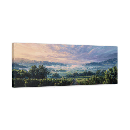 Sunrise Vineyard Matte Canvas Print — Stretched Panoramic Wall Art