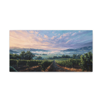 Sunrise Vineyard Matte Canvas Print — Stretched Panoramic Wall Art