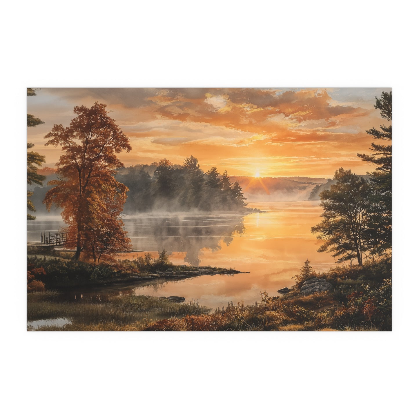 Autumn Sunrise Lake - Silk Paper Print