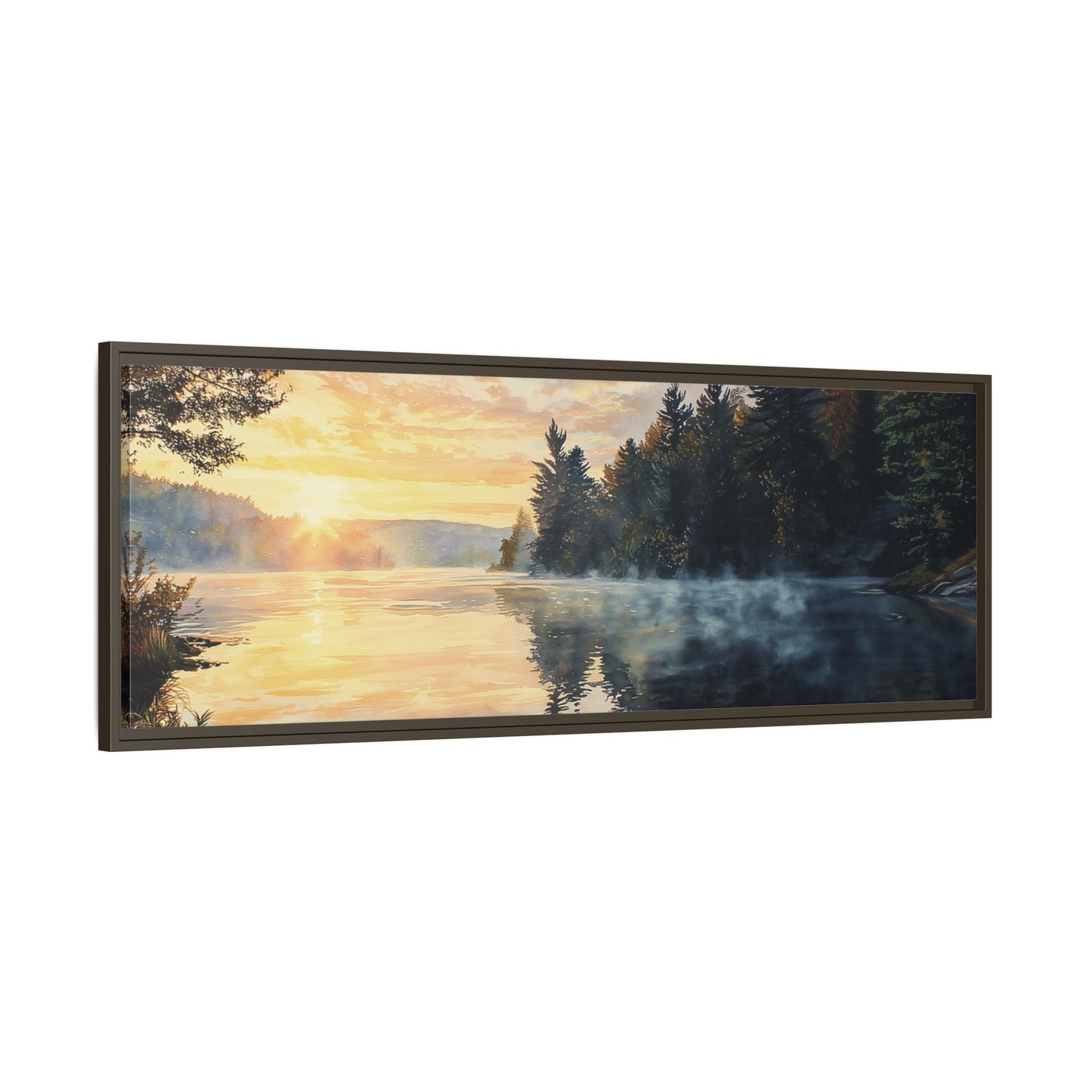 Sunrise Lake Framed Canvas Print — Forest Reflection Wall Art