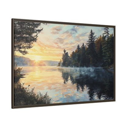 Sunrise Lake Framed Canvas Print — Forest Reflection Wall Art
