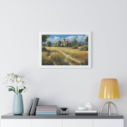 Rustic Countryside Landscape Wall Art - Framed Print for Farmhouse & Living Room