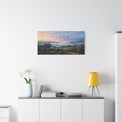 Sunrise Vineyard Matte Canvas Print — Stretched Panoramic Wall Art