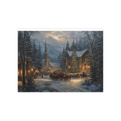 Christmas Village Winter Scene - Silk Paper Print