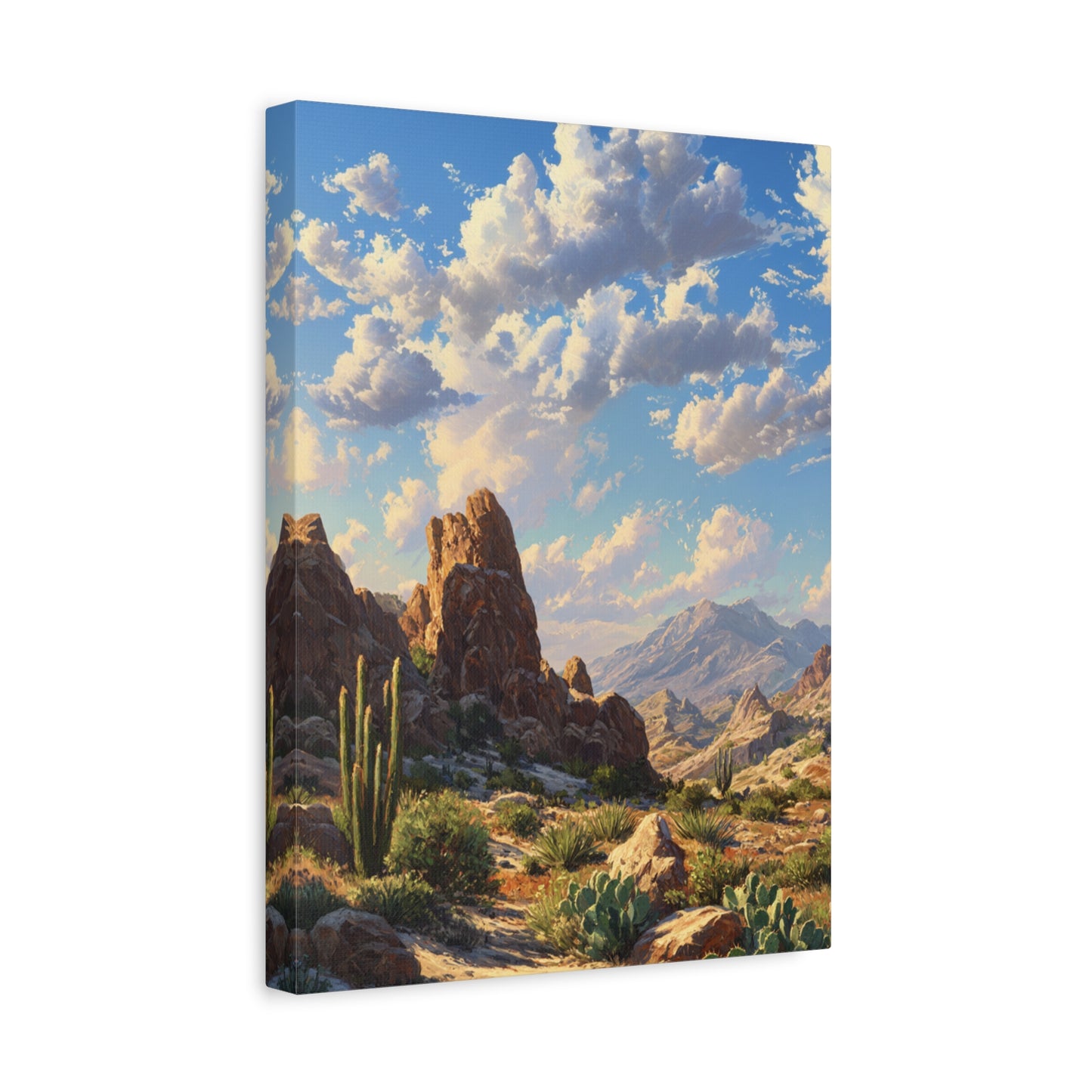 Desert Sunrise Landscape Vertical Canvas Print — Serene Southwest Wall Art