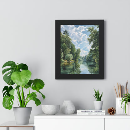 Serene River Landscape Wall - Framed Vertical Print