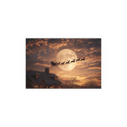 Santa’s Sleigh Over Full Moon Silk Paper Print — Indoor & Outdoor Holiday Wall Art