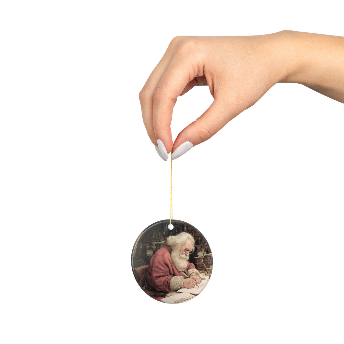 Santa Getting Ready for Christmas - Vintage Illustration Ceramic Christmas Ornament