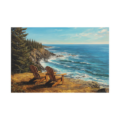 Coastal Cliffs Canvas Wall Art — Adirondack Chairs Overlooking Ocean Seascape