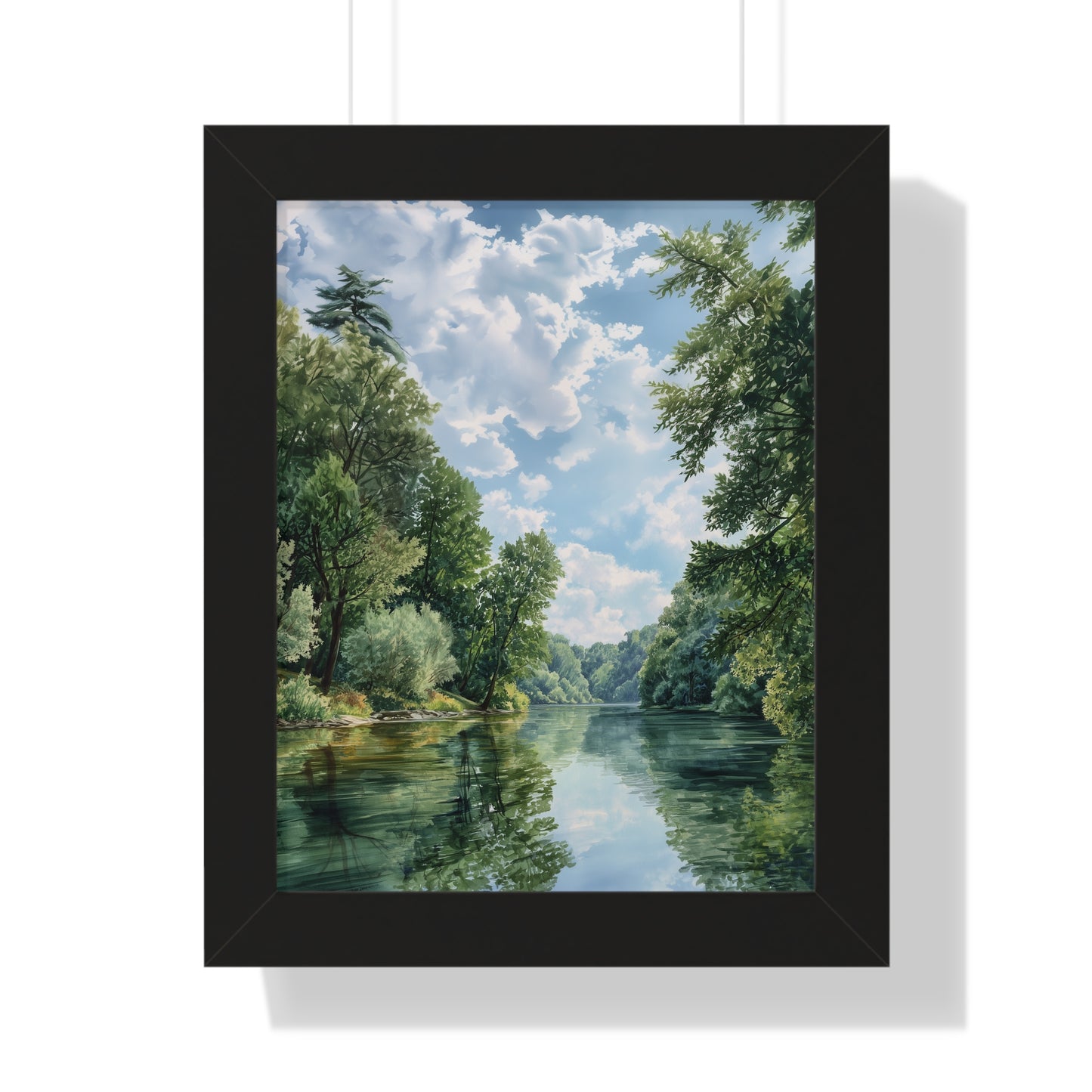 Serene River Landscape Wall - Framed Vertical Print