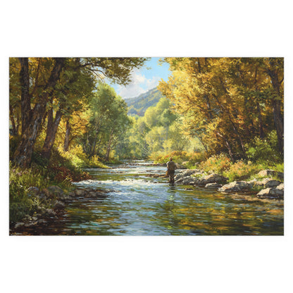 Autumn River Fly Fishing - Silk Paper Print