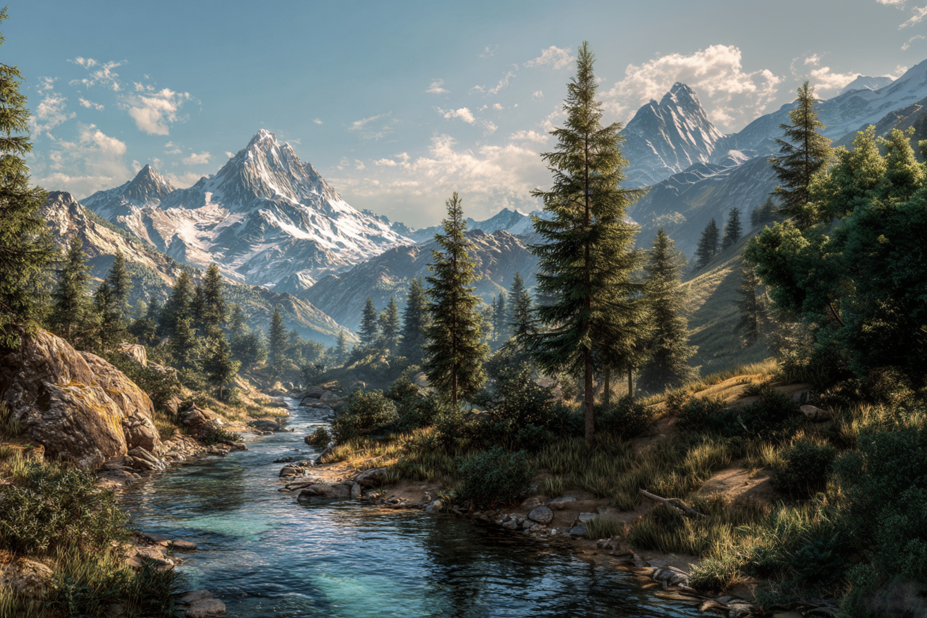 Canvas Print - Mountain Stream on a Beautiful Day