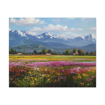 Canvas Print - Impressionist Mountain Landscape with Flowers